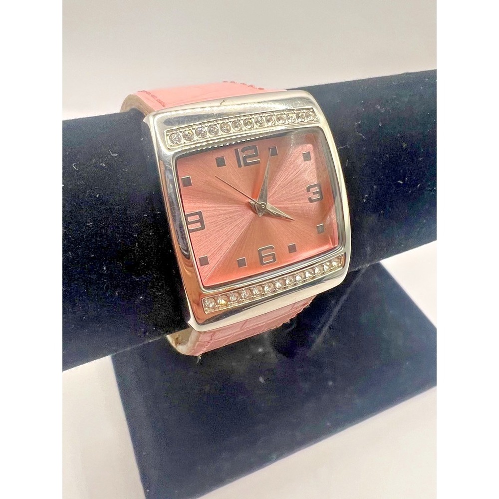 Mary Kay Watch Pink Rhinestones Square Silver Promotional 2000s Y2K Working